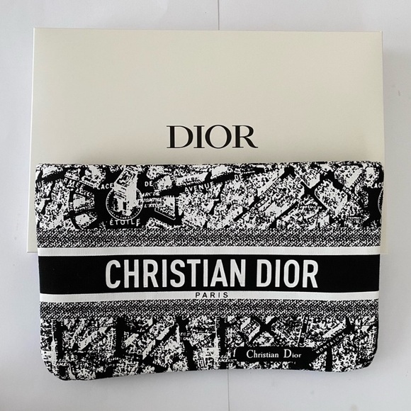 Brand New Christian Dior Black White Paris Map Print Cosmetic Bag Makeup Pouch - Picture 1 of 12